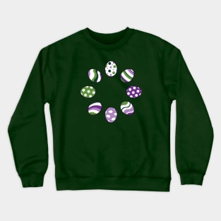 Eggs | Purple Green | Stripes | Dots | Clouds | Dark Green Crewneck Sweatshirt